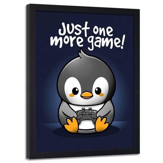 Plakat w ramie czarnej FEEBY Pingwin gracz dla dzieci i młodzieży, 40x60 cm Feeby