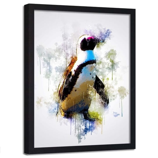 Plakat w ramie czarnej FEEBY Pingwin w kolorach, 50x70 cm Feeby