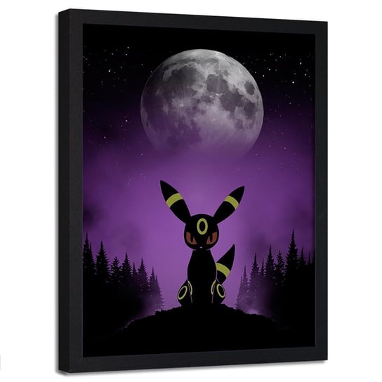 Plakat w ramie czarnej FEEBY, Pokemon przy świetle księżyca, 70x100 cm Feeby