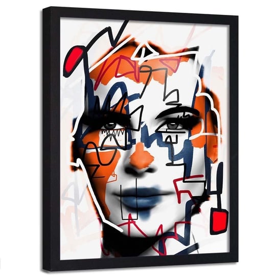 Plakat w ramie czarnej FEEBY Portret kobiety abstrakcja, 50x70 cm Feeby