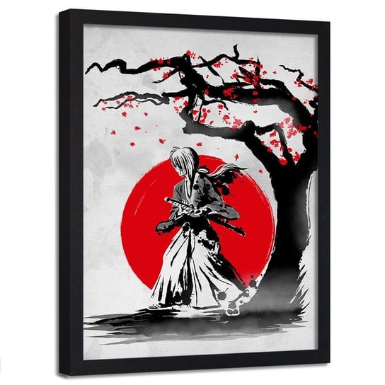Plakat w ramie czarnej FEEBY Portret samuraja, 70x100 cm Feeby