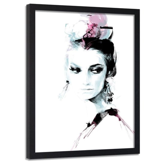 Plakat w ramie czarnej FEEBY Portret zamyślonej kobiety, 40x60 cm Feeby