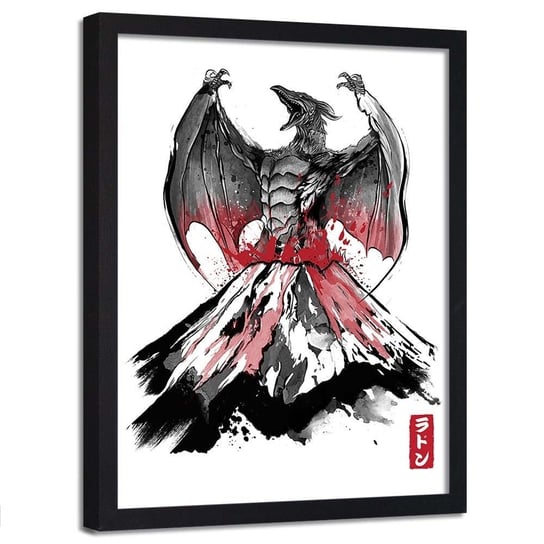 Plakat w ramie czarnej FEEBY Potwór z wulkanu, 50x70 cm Feeby