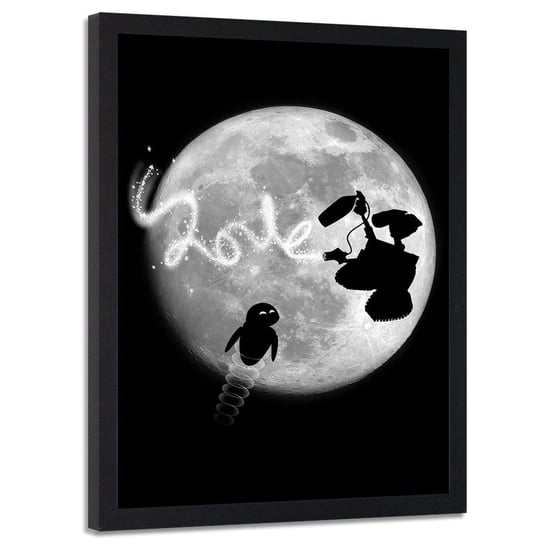 Plakat w ramie czarnej FEEBY Roboty i księżyc, 50x70 cm Feeby