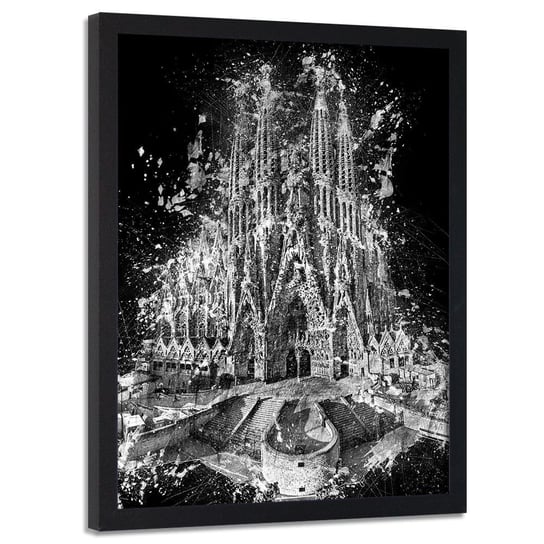 Plakat w ramie czarnej FEEBY Sagrada Familia w Barcelonie, 40x60 cm Feeby