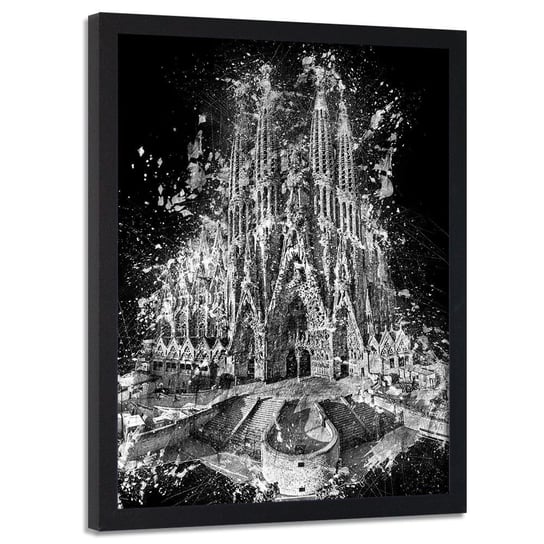 Plakat w ramie czarnej FEEBY Sagrada Familia w Barcelonie, 50x70 cm Feeby