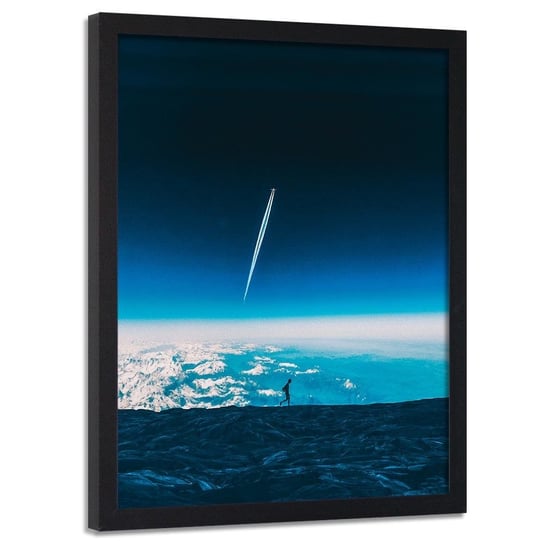 Plakat w ramie czarnej FEEBY Samolot nad chmurami, 50x70 cm Feeby