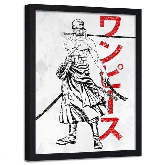 Plakat w ramie czarnej FEEBY Samurai z trzema mieczami, 40x60 cm Feeby