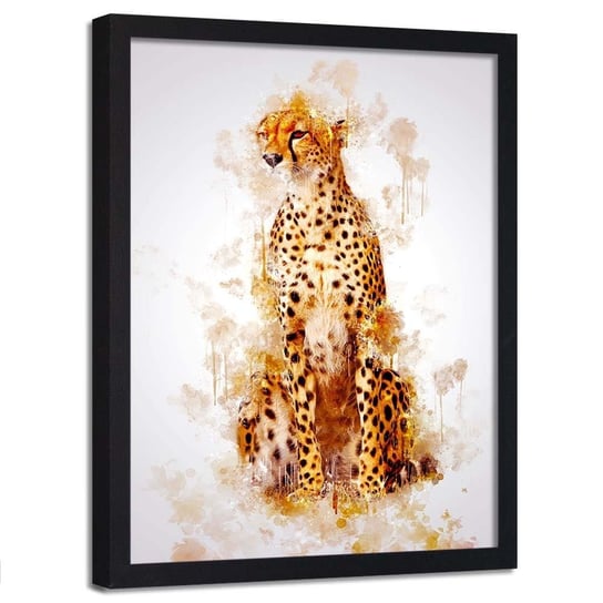 Plakat w ramie czarnej FEEBY Siedzący gepard, 50x70 cm Feeby
