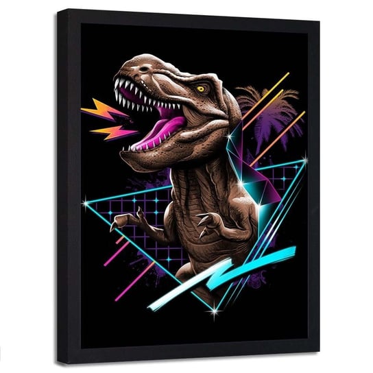 Plakat w ramie czarnej FEEBY T-rex anime, 70x100 cm Feeby
