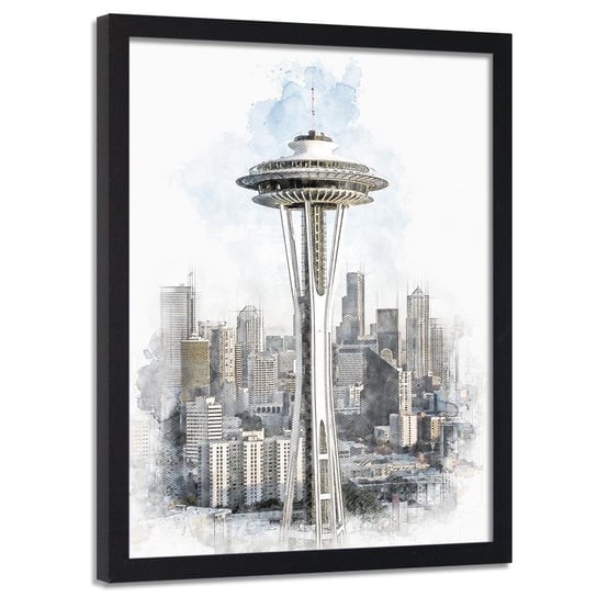 Plakat w ramie czarnej FEEBY Wieża Space Needle w Seattle, 50x70 cm Feeby