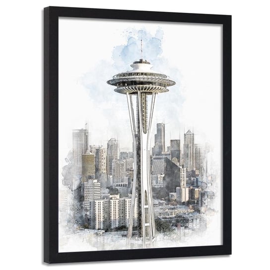 Plakat w ramie czarnej FEEBY Wieża Space Needle w Seattle, 70x100 cm Feeby