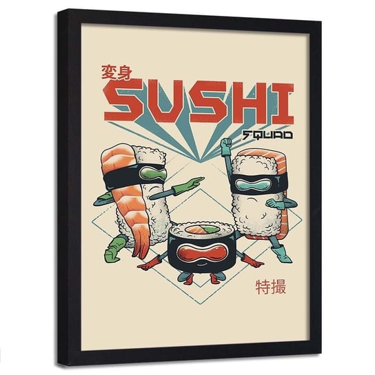 Plakat w ramie czarnej FEEBY Wojownicy sushi, 70x100 cm Feeby