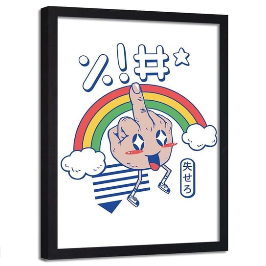 Plakat w ramie czarnej FEEBY Wulgarny gest anime, 70x100 cm Feeby