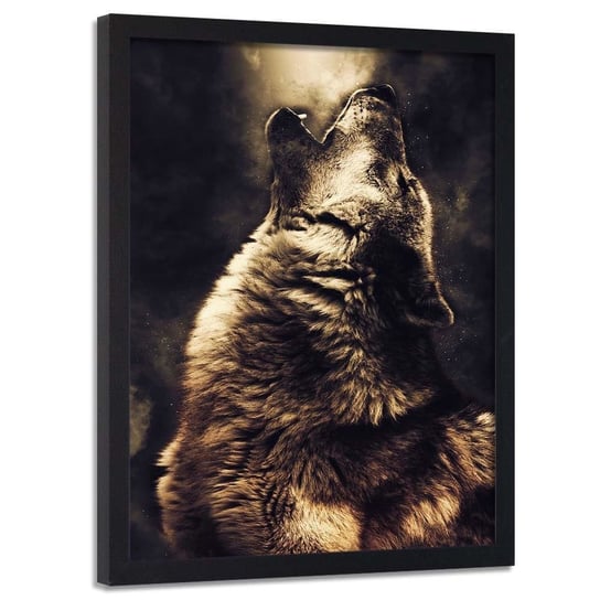 Plakat w ramie czarnej FEEBY Wyjący wilk, 40x60 cm Feeby