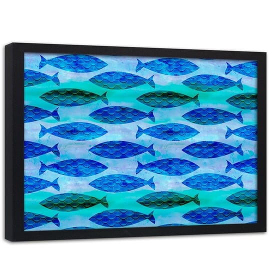 Plakat w ramie czarnej FEEBY Wzór w ryby, 70x50 cm Feeby