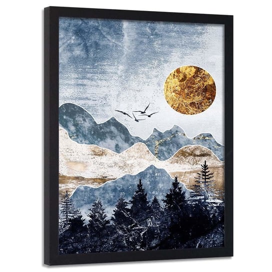 Plakat w ramie czarnej FEEBY Złoty księżyc i góry, 40x60 cm Feeby