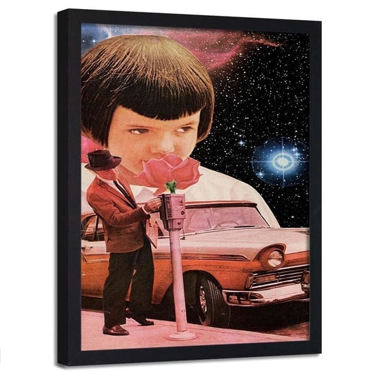 Plakat w ramie czarnej, Kolaż mężczyzna i samochód - 50x70 Feeby
