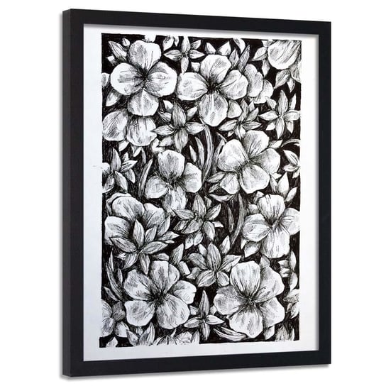 Plakat w ramie czarnej, Kwiaty szkic - 40x60 Feeby