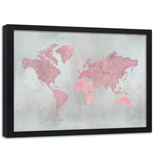 Plakat w ramie czarnej, Mapa świata - 60x40 Feeby