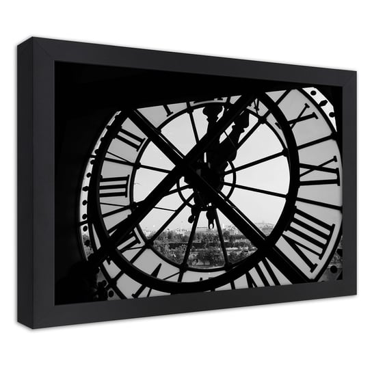 Plakat w ramie czarnej, Ozdobny zegar na wieży 45x30 Feeby