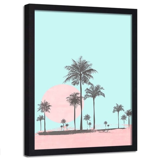 Plakat w ramie czarnej, Zachód słońca i palmy - 40x60 Feeby