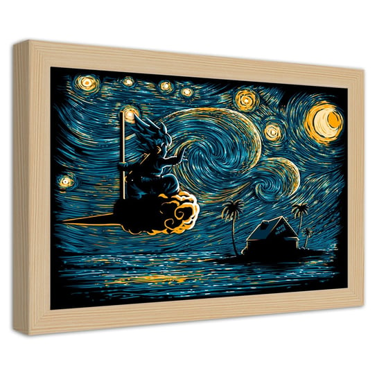 Plakat w ramie naturalnej, Dragon ball a la Van Gogh 45x30 Feeby