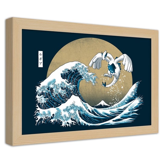 Plakat w ramie naturalnej, Fala tsunami - japoński motyw 30x20 Feeby