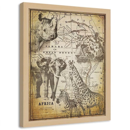 Plakat w ramie naturalnej FEEBY Afrykańskie zwierzęta, 40x60 cm Feeby