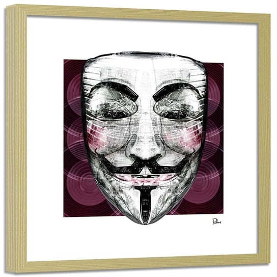 Plakat w ramie naturalnej FEEBY Anonymous maska, 80x80 cm Feeby