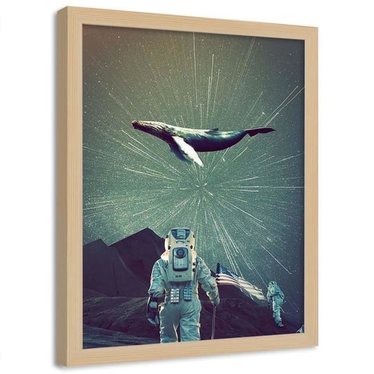 Plakat w ramie naturalnej FEEBY Astronauta i wieloryb, 70x100 cm Feeby