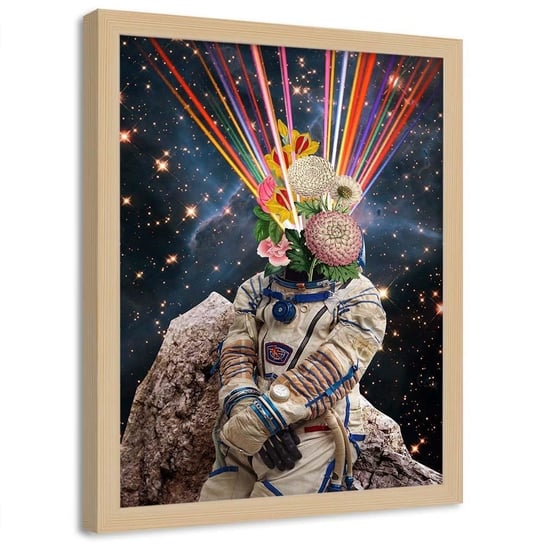 Plakat w ramie naturalnej FEEBY Astronauta kolaż, 50x70 cm Feeby