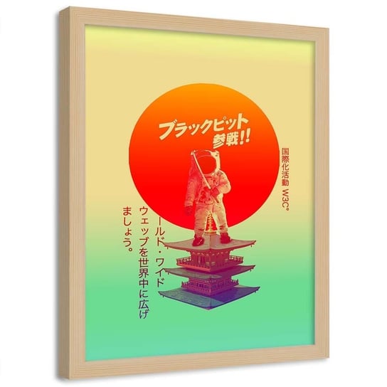 Plakat w ramie naturalnej FEEBY Astronauta motyw japoński, 40x60 cm Feeby