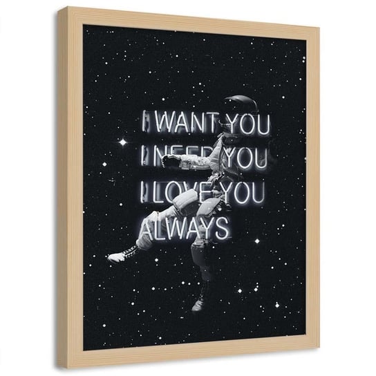 Plakat w ramie naturalnej FEEBY Astronauta z wyznaniem, 50x70 cm Feeby