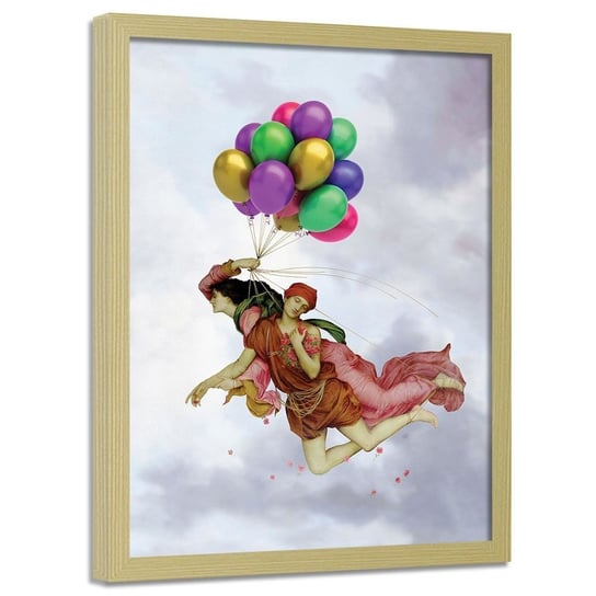 Plakat w ramie naturalnej FEEBY Balonowa ucieczka, 40x60 cm Feeby