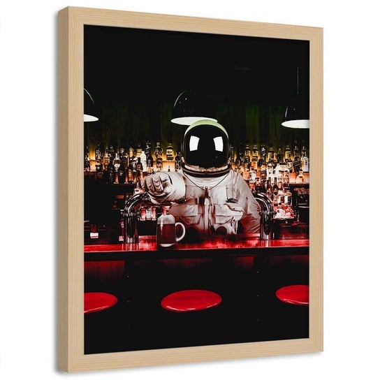 Plakat w ramie naturalnej FEEBY Barman astronauta, 70x100 cm Feeby