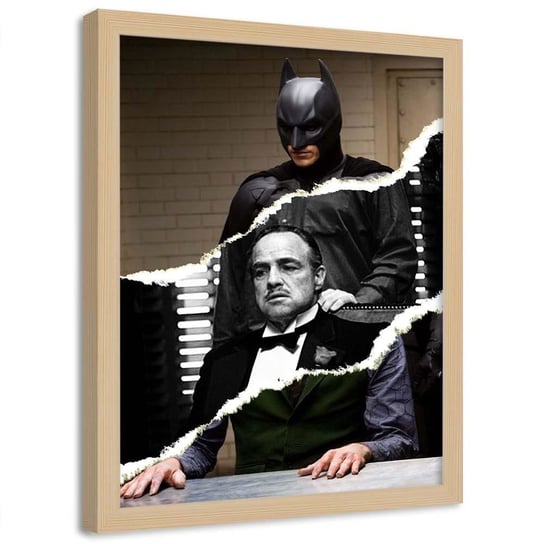 Plakat w ramie naturalnej FEEBY Batman i ojciec chrzestny kolaż, 50x70 cm Feeby