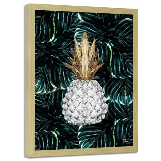 Plakat w ramie naturalnej FEEBY Biały ananas, 50x70 cm Feeby