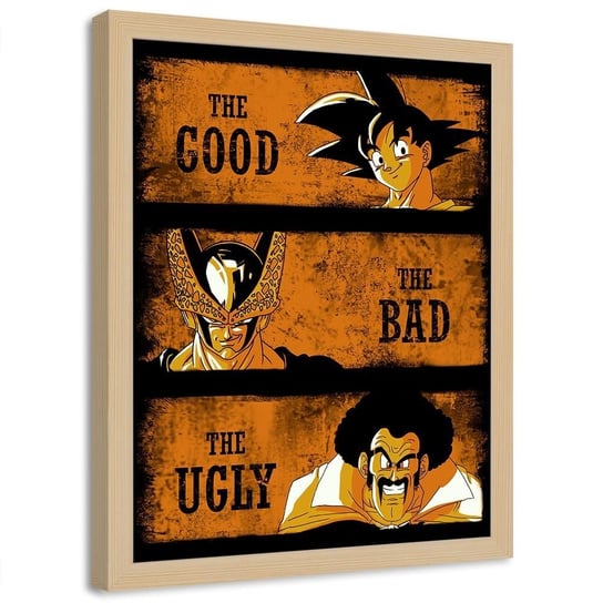 Plakat w ramie naturalnej FEEBY Bohaterowie Dragon Ball, 50x70 cm Feeby