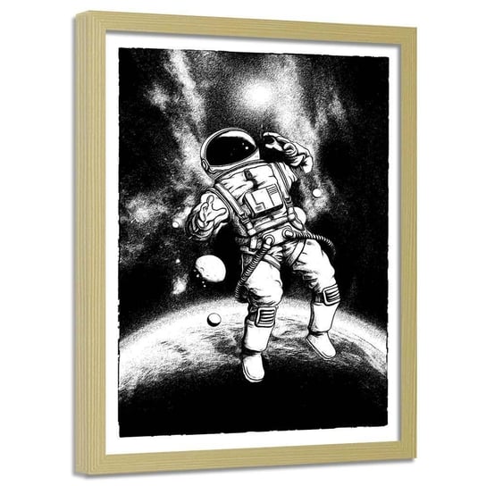 Plakat w ramie naturalnej FEEBY Czarno-biały kosmonauta, 40x60 cm Feeby
