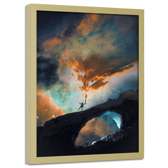 Plakat w ramie naturalnej FEEBY Człowiek i chmury, 70x100 cm Feeby