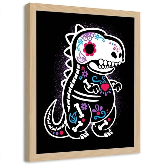 Plakat w ramie naturalnej FEEBY Dinozaur la santa muerte, 50x70 cm Feeby