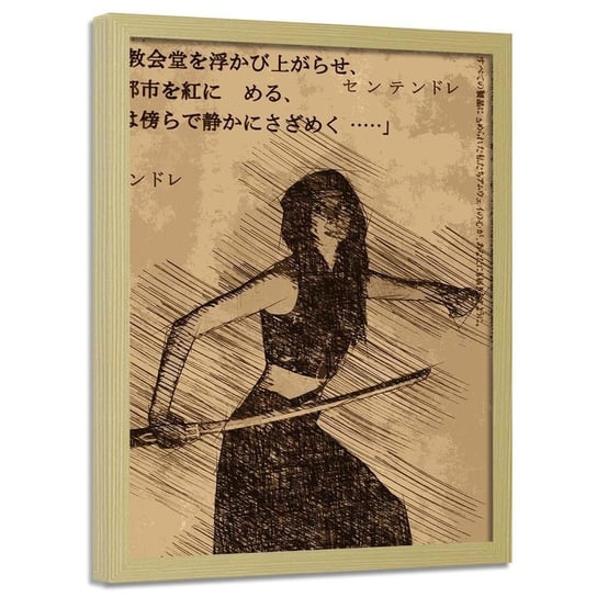 Plakat w ramie naturalnej FEEBY Dziewczyna samuraja, 40x60 cm Feeby