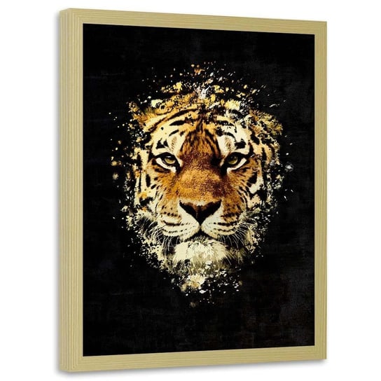 Plakat w ramie naturalnej FEEBY Dziki tygrys, 70x100 cm Feeby