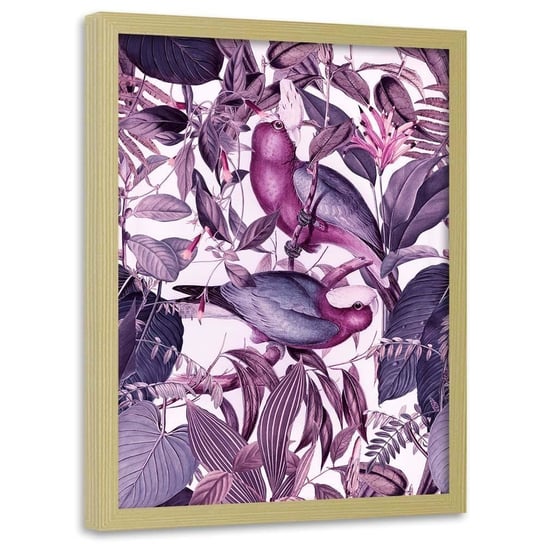 Plakat w ramie naturalnej FEEBY Fioletowe papugi, 70x100 cm Feeby