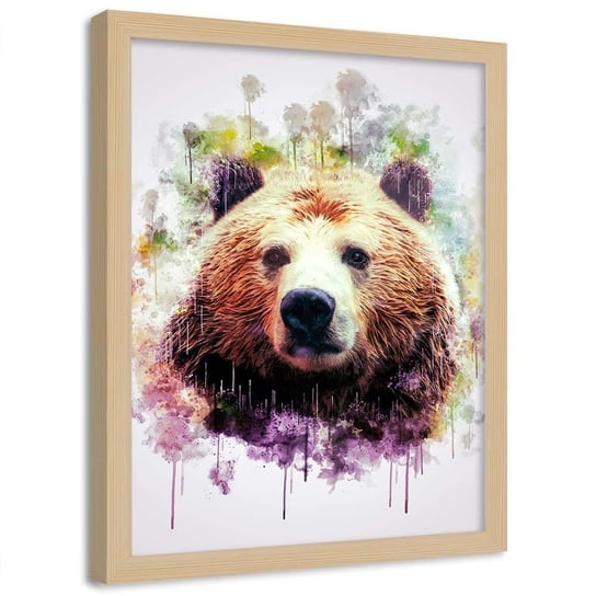 Plakat w ramie naturalnej FEEBY Głowa niedźwiedzia, 70x100 cm Feeby