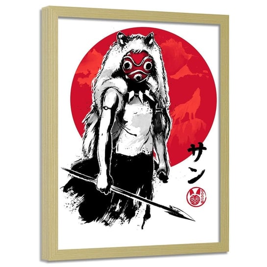 Plakat w ramie naturalnej FEEBY Japońska dziewczyna wilk, 40x60 cm Feeby