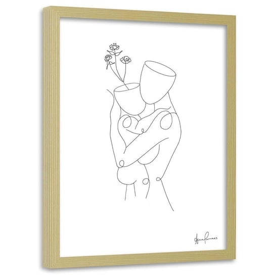 Plakat w ramie naturalnej FEEBY Kobieta i dziecko, minimalizm, 70x100 cm Feeby