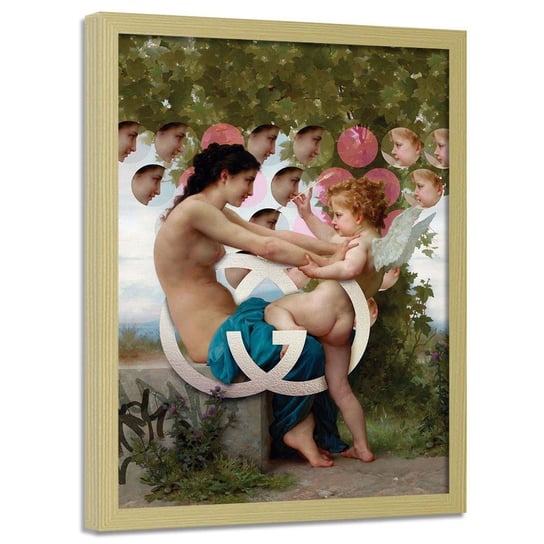 Plakat w ramie naturalnej FEEBY Kobieta z amorem, 70x100 cm Feeby