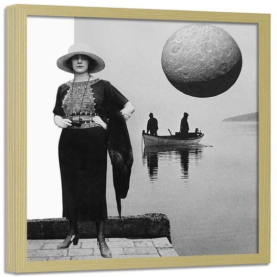 Plakat w ramie naturalnej FEEBY Kobieta z lornetką, 80x80 cm Feeby